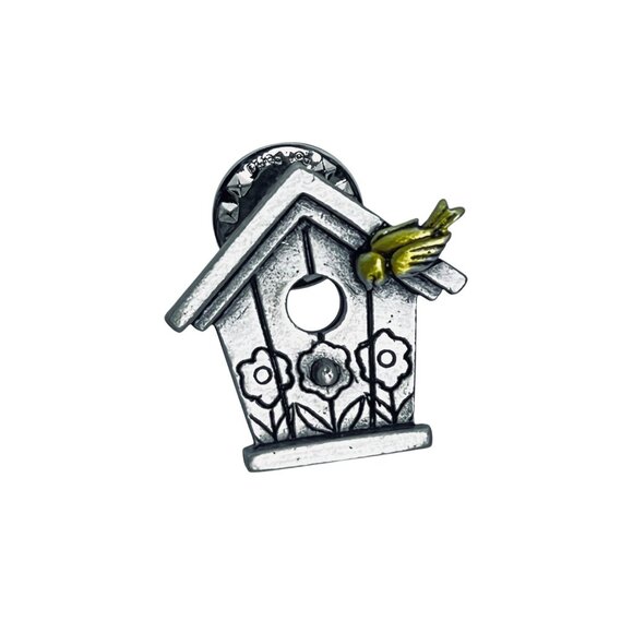 Set Of 3 Jonette Jewelry Silver Tone & Enamel Bird House Lapel Pins (5842) - Picture 3 of 5